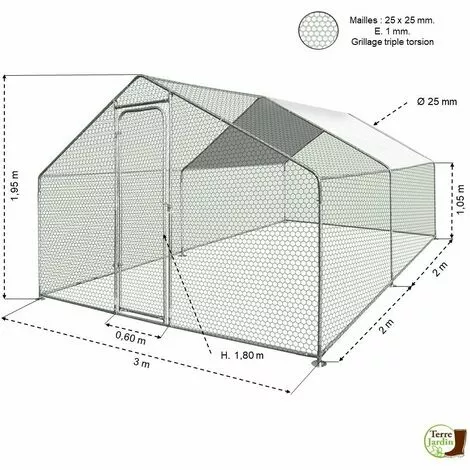 TERRE JARDIN Enclos Poulailler / Volière Extérieur 12m2 2 TERRE JARDIN Enclos Poulailler / Volière Extérieur 12m2 – Image 2
