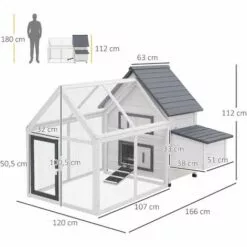 PawHut Poulailler Clapier Modèle Villa Multi-équipée : Rampe, Nichoirs, Perchoirs, Plateau Excrément, 2 Portes Bois Massif Pin Gris Blanc - Gris -Poulailler et élevage de la basse-cour Soldes Magasin 11031645 3
