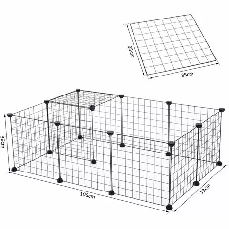 PawHut Cage Parc Enclos Pour Animaux Domestiques L 106 X L 73 X H 36 Cm Bords Arrondis Fil Métallique Noir 55 - Noir 3 PawHut Cage Parc Enclos Pour Animaux Domestiques L 106 X L 73 X H 36 Cm Bords Arrondis Fil Métallique Noir 55 - Noir – Image 3