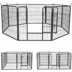 MUCOLA 8 Eléments 80x80cm Parc Pour Chiot, Clôture Pour, Enclos En Argent, Barrière Pour, Roue Libre