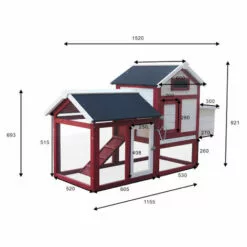 WILTEC Poulailler Avec Nichoir & Enclos Pondoir Peinture Rouge-blanche Clapier Plancher Amovible Volaille -Poulailler et élevage de la basse-cour Soldes Magasin 14833597 3