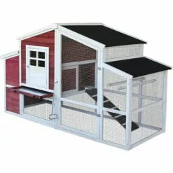 WILTEC Poulailler XXL Avec Nichoir & Abri Spacieux Bois D'épicéa Avec Toit En Bitume 2010x813x1165mm