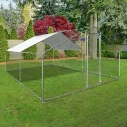 IDMARKET Enclos Poulailler 16 M² Parc Grillagé 4x4 M Acier Galvanisé - Naturel -Poulailler et élevage de la basse-cour Soldes Magasin 15473169 5