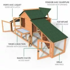 VOUNOT Poulailler En Bois XL Avec Pondoir Et Perchoir -Poulailler et élevage de la basse-cour Soldes Magasin 16517335 5