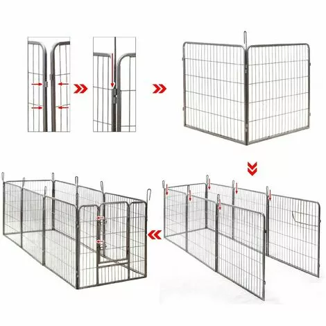 HELLOSHOP26 Parc Enclos Cage Pour Chiens Chiots Animaux De Compagnie 163 X 163 Cm Gris - Gris 3 HELLOSHOP26 Parc Enclos Cage Pour Chiens Chiots Animaux De Compagnie 163 X 163 Cm Gris - Gris – Image 3