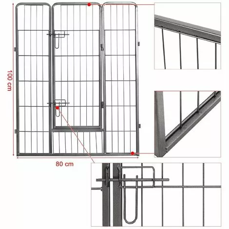 HELLOSHOP26 Parc Enclos Cage Pour Chiens Chiots Animaux De Compagnie 163 X 163 Cm Gris - Gris 4 HELLOSHOP26 Parc Enclos Cage Pour Chiens Chiots Animaux De Compagnie 163 X 163 Cm Gris - Gris – Image 4