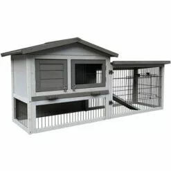 WILTEC Poulailler Gris Clair 144x52,5x68,5 Cm Bois Nichoir & Enclos Bac Amovible Nettoyage Cage Basse-cour