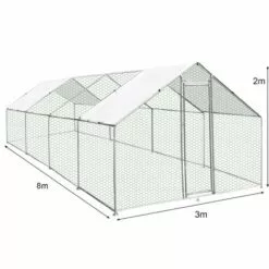 MONSTER SHOP Enclos Poulailler Extérieur 3mx8mx2m Volière Acier Galvanisé Volaille Cage Animal Chien Lapin Canard Bâche Toit GRATIS - Argent -Poulailler et élevage de la basse-cour Soldes Magasin 18302134 3