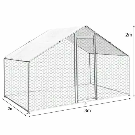 MONSTER SHOP Enclos Poulailler Extérieur 3mx2mx2m Volière Acier Galvanisé Volaille Cage Animal Chien Lapin Canard Bâche Toit - Argent 3 MONSTER SHOP Enclos Poulailler Extérieur 3mx2mx2m Volière Acier Galvanisé Volaille Cage Animal Chien Lapin Canard Bâche Toit - Argent – Image 3