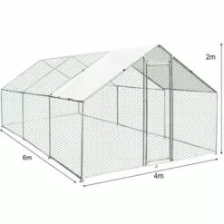 MONSTER SHOP Enclos Poulailler Extérieur 4mx6mx2m Volière Acier Galvanisé Volaille Cage Animal Chien Lapin Canard Bâche Toit GRATIS - Argent -Poulailler et élevage de la basse-cour Soldes Magasin 18302138 3