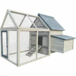 WILTEC Poulailler Bleu-gris 167x118x112cm Bois Nichoir & Enclos Bac Amovible Nettoyage Abri Basse-cour