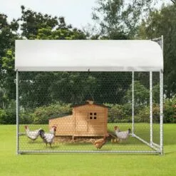 IDMARKET Enclos BOGOTA 4 M² Parc Grillagé 2x2x1,6 M Acier Galvanisé Avec Filet - Naturel -Poulailler et élevage de la basse-cour Soldes Magasin 19996424 3