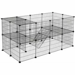 SONGMICS Enclos Modulable Pour Petits Animaux, Cage Intérieur, 2 Niveaux, Maillet En Caoutchouc Offert, Cochon D’Inde, Lapin, Assemblage Facile, 143 X 73 X 71 Cm (L X L X H), Noir LPI02H
