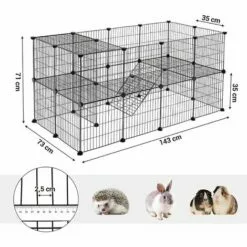SONGMICS Enclos Modulable Pour Petits Animaux, Cage Intérieur, 2 Niveaux, Maillet En Caoutchouc Offert, Cochon D’Inde, Lapin, Assemblage Facile, 143 X 73 X 71 Cm (L X L X H), Noir LPI02H -Poulailler et élevage de la basse-cour Soldes Magasin 23734221 4