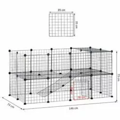 PawHut Cage Parc Enclos Pour Animaux Domestiques L 146 X L 73 X H 73 Cm Modulable 2 Niveaux 36 Panneaux Bords Arrondis Fil Métallique Noir - Noir -Poulailler et élevage de la basse-cour Soldes Magasin 24060726 3