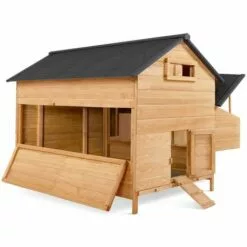 IDMARKET Poulailler Chalet 15 à 18 Poules Avec Pondoir En Bois - Naturel -Poulailler et élevage de la basse-cour Soldes Magasin 24446975 4