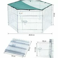 PawHut Parc Enclos Modulable Acier 6 Panneaux Et 1 Porte Pour Chiens Ø 120 X 60 Cm Gris Métal Vert -Poulailler et élevage de la basse-cour Soldes Magasin 25007915 3