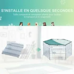 PawHut Parc Enclos Modulable Acier 6 Panneaux Et 1 Porte Pour Chiens Ø 120 X 60 Cm Gris Métal Vert -Poulailler et élevage de la basse-cour Soldes Magasin 25007915 4