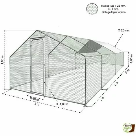 TERRE JARDIN Enclos Poulailler / Volière Extérieur 18m2 2 TERRE JARDIN Enclos Poulailler / Volière Extérieur 18m2 – Image 2