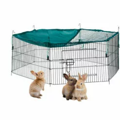 Relaxdays Cage Extérieur Lapin, Avec Filet, Enclos Pour Rongeurs, Avec Protection Contre Le Soleil, Ø 110 Cm, Vert