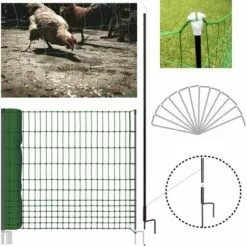 OUTIROR Filet Cloture Pour Poules En Kit Longueur 12M Avec Porte Et 6 Piquets 8 OUTIROR Filet Cloture Pour Poules En Kit Longueur 12M Avec Porte Et 6 Piquets -Poulailler et élevage de la basse-cour Soldes Magasin 27098896 4