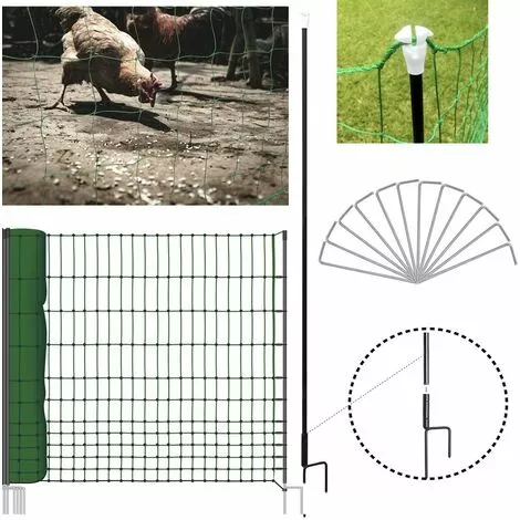 OUTIROR Filet Cloture Pour Poules En Kit Longueur 12M Avec Porte Et 6 Piquets 4 OUTIROR Filet Cloture Pour Poules En Kit Longueur 12M Avec Porte Et 6 Piquets – Image 4