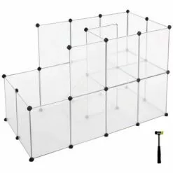 SONGMICS Parc Pour Cochons D'Inde, Avec Échelle, Enclos, Clôture Modulaire, En Plastique, Pour Hamsters, Lapin, Petits Animaux, Transparent LPC03W - Transparent