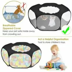 BEARSU Parc Pour Petits Animaux, Tente Pour Animaux De Compagnie Transparente Et Respirante Avec Couvercle Supérieur, Clôture Cour Pliable D'exercice Intérieur Extérieur à Ouverture Automatique -Poulailler et élevage de la basse-cour Soldes Magasin 27487892 3