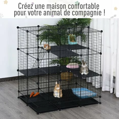 PawHut Cage Parc Enclos Rongeurs Modulable Dim. L 111 X L 75 X H 119 Cm 3 Niveaux 4 Portes Fil Métallique Noir - Noir 4 PawHut Cage Parc Enclos Rongeurs Modulable Dim. L 111 X L 75 X H 119 Cm 3 Niveaux 4 Portes Fil Métallique Noir - Noir – Image 4