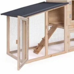 IDMARKET Poulailler VIP Avec Clapier Double XXL En Bois - Naturel -Poulailler et élevage de la basse-cour Soldes Magasin 2811558 3