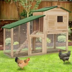 IDMARKET Poulailler PREMIUM Avec Clapier En Bois - Naturel