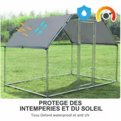 PawHut Enclos Poulailler Chenil 5,32 M² - Parc Grillagé Dim. 2,8L X 1,9l X 1,95H M - Poulailler Chenil Entièrement Couvert - Acier Galvanisé -Poulailler et élevage de la basse-cour Soldes Magasin 28998844 4