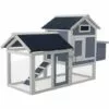 WILTEC Poulailler Avec Nichoir & Enclos Extérieur Gris Maisonnette Bac Amovible Pour Nettoyage Cage