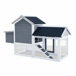 WILTEC Poulailler Avec Nichoir & Enclos Extérieur Gris Maisonnette Bac Amovible Pour Nettoyage Cage -Poulailler et élevage de la basse-cour Soldes Magasin 29583983 3