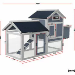 WILTEC Poulailler Avec Nichoir & Enclos Extérieur Gris Maisonnette Bac Amovible Pour Nettoyage Cage -Poulailler et élevage de la basse-cour Soldes Magasin 29583983 4