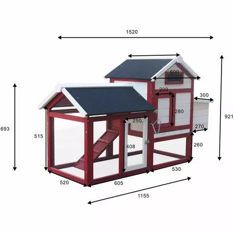 Poulailler 2 Poules (petit) Bois Avec Pondoir Et Enclos 152 X 62 X 92 Cm PREMIUM, 2 Portes Verrouillables, Imperméable, Nettoyage Facile - De BRAST 5 Poulailler 2 Poules (petit) Bois Avec Pondoir Et Enclos 152 X 62 X 92 Cm PREMIUM, 2 Portes Verrouillables, Imperméable, Nettoyage Facile - De BRAST – Image 5