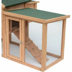 HOMCOM Poulailler Clapier Modèle Chalet Multi-équipé : Rampes, Nichoirs, Perchoirs, Plateau Excrément, Fenêtre, Portes Bois Massif - Marron -Poulailler et élevage de la basse-cour Soldes Magasin 3023961 4