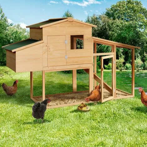 IDMARKET Poulailler COMFORT Avec Pondoir En Bois - Naturel 1 IDMARKET Poulailler COMFORT Avec Pondoir En Bois - Naturel