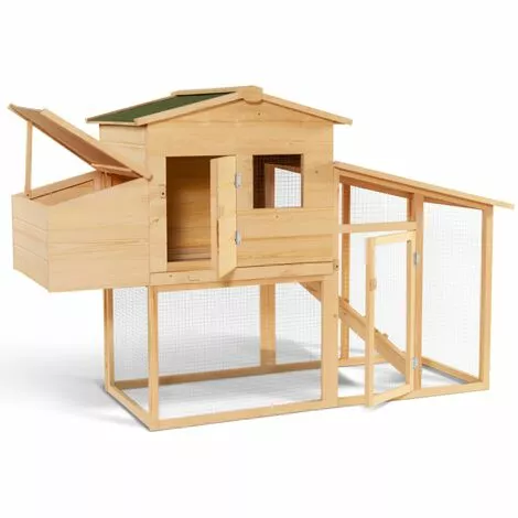 IDMARKET Poulailler COMFORT Avec Pondoir En Bois - Naturel 2 IDMARKET Poulailler COMFORT Avec Pondoir En Bois - Naturel – Image 2