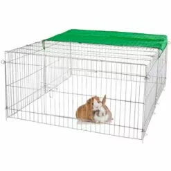 ECD GERMANY Cage Clapier Enclos Extérieur Avec Pare-soleil En Métal Galvanisé 140x60x113 Cm