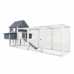 WILTEC Poulailler Gris 310x150x150cm Cm Bois Nichoir & Enclos Bac Amovible Cage Élevage Basse-cour