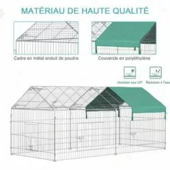 PawHut Parc Enclos Métal époxy Cage Extérieure Dim. 2,20L X 1,03l X 1,03H M 3 Portes Et Trappe Surface Abrité PE Vert - Vert -Poulailler et élevage de la basse-cour Soldes Magasin 38927036 4