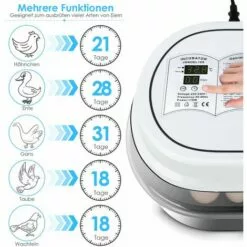 PEDY Couveuse Automatique De 18 œufs Au Plus, Incubateur D'oeufs Transparent Et Digital, Affichage Et Contrôle De La Température, Pour Dinde/Oie/Oiseau/Caille/Poulet, Avec Instructions Multilingues -Poulailler et élevage de la basse-cour Soldes Magasin 45430830 4