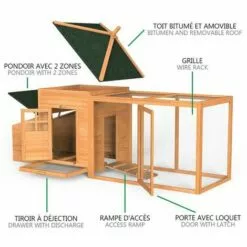 VOUNOT Grand Poulailler En Bois Avec Pondoir Et Perchoir -Poulailler et élevage de la basse-cour Soldes Magasin 46771236 4