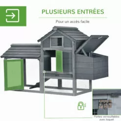 PawHut Petit Poulailler Cottage Cage à Poules Sur Pied Dim. 151L X 54l X 87H Cm Multi-équipement Bois Massif De Pin Gris -Poulailler et élevage de la basse-cour Soldes Magasin 48140046 4