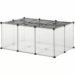 PawHut Cage Parc Enclos Petits Animaux De Compagnie - Dim. 105L X 70l X 45H Cm - 16 Panneaux Résine PP Opaque, 6 Grilles Portes - Fils D'acier Noir - Noir