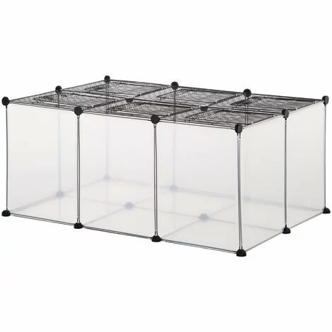PawHut Cage Parc Enclos Petits Animaux De Compagnie - Dim. 105L X 70l X 45H Cm - 16 Panneaux Résine PP Opaque, 6 Grilles Portes - Fils D'acier Noir - Noir 1 PawHut Cage Parc Enclos Petits Animaux De Compagnie - Dim. 105L X 70l X 45H Cm - 16 Panneaux Résine PP Opaque, 6 Grilles Portes - Fils D'acier Noir - Noir