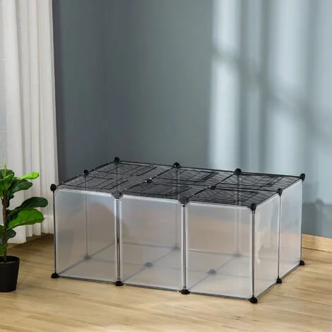 PawHut Cage Parc Enclos Petits Animaux De Compagnie - Dim. 105L X 70l X 45H Cm - 16 Panneaux Résine PP Opaque, 6 Grilles Portes - Fils D'acier Noir - Noir 2 PawHut Cage Parc Enclos Petits Animaux De Compagnie - Dim. 105L X 70l X 45H Cm - 16 Panneaux Résine PP Opaque, 6 Grilles Portes - Fils D'acier Noir - Noir – Image 2