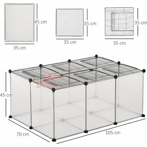 PawHut Cage Parc Enclos Petits Animaux De Compagnie - Dim. 105L X 70l X 45H Cm - 16 Panneaux Résine PP Opaque, 6 Grilles Portes - Fils D'acier Noir - Noir 3 PawHut Cage Parc Enclos Petits Animaux De Compagnie - Dim. 105L X 70l X 45H Cm - 16 Panneaux Résine PP Opaque, 6 Grilles Portes - Fils D'acier Noir - Noir – Image 3