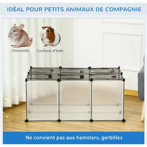 PawHut Cage Parc Enclos Petits Animaux De Compagnie - Dim. 105L X 70l X 45H Cm - 16 Panneaux Résine PP Opaque, 6 Grilles Portes - Fils D'acier Noir - Noir 5 PawHut Cage Parc Enclos Petits Animaux De Compagnie - Dim. 105L X 70l X 45H Cm - 16 Panneaux Résine PP Opaque, 6 Grilles Portes - Fils D'acier Noir - Noir – Image 5